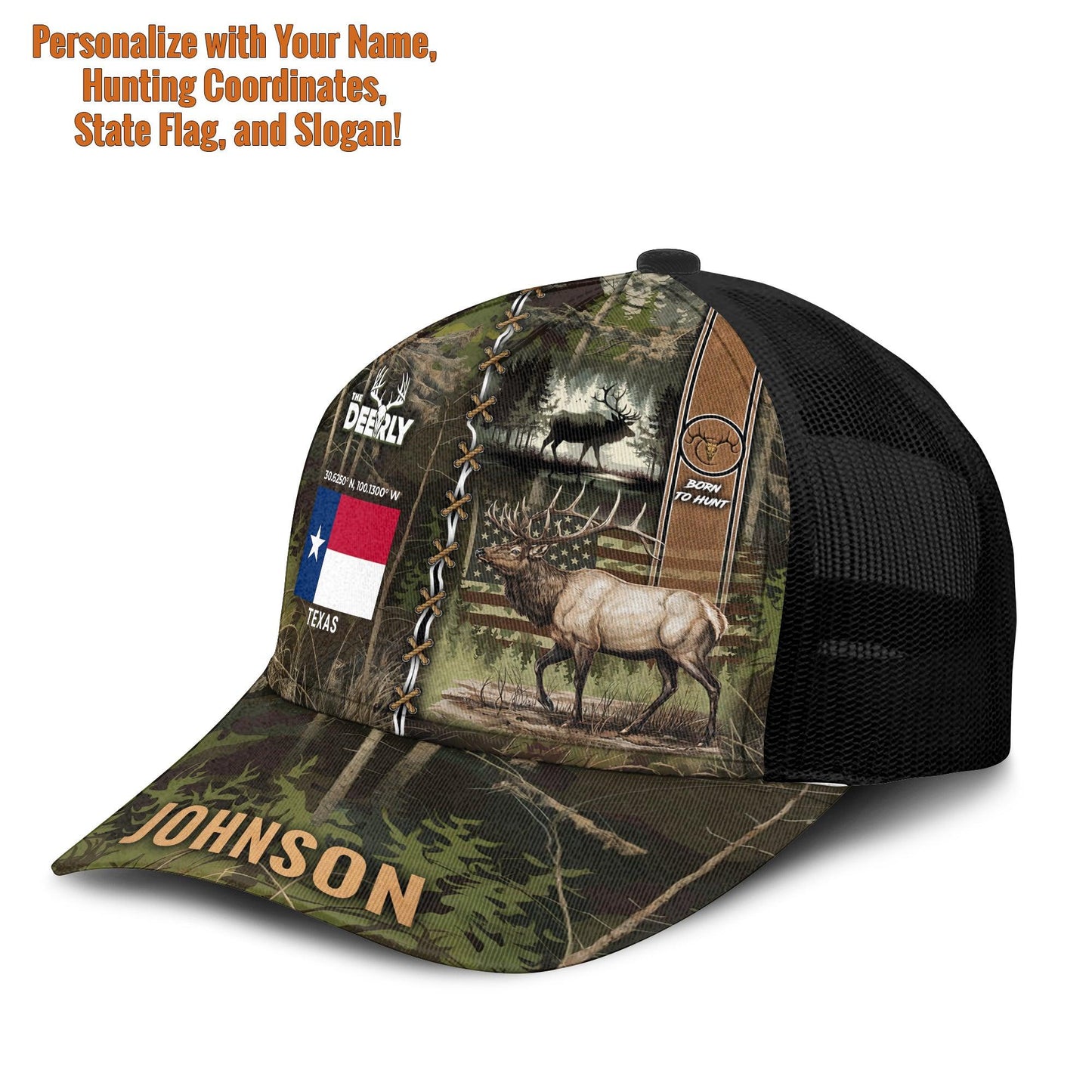 Personalized Elk Hunting American Flag Mesh Trucker Cap - The Deerly