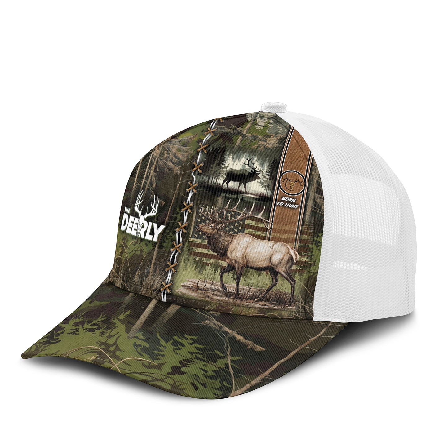Born to Hunt – Elk Camo Trucker Cap by The Deerly