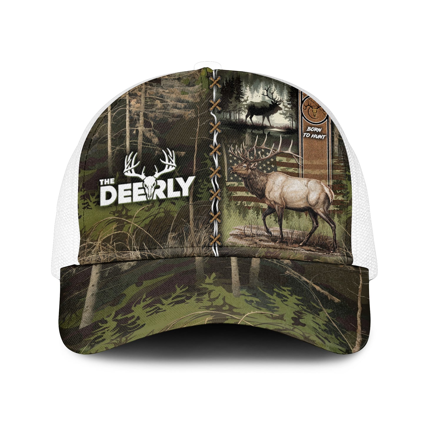 Born to Hunt – Elk Camo Trucker Cap by The Deerly
