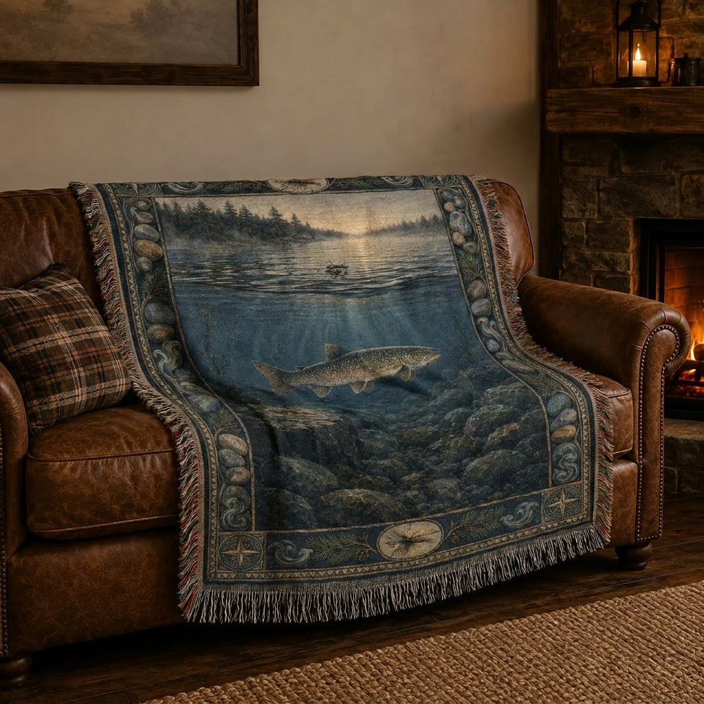 Cold Reef Trout Woven Lodge Throw Blanket