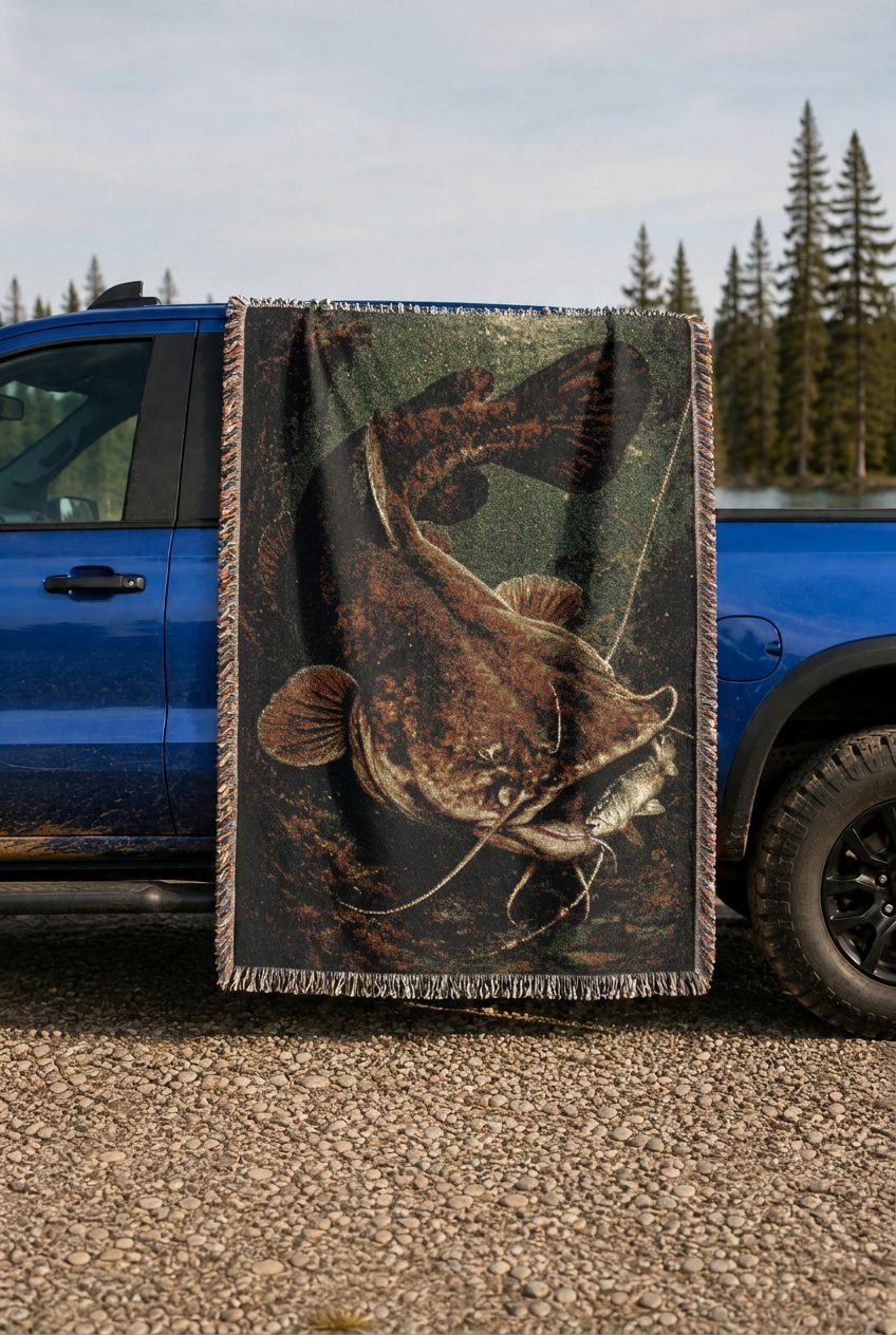 Flathead Catfish woven blanket lifestyle mockup 02