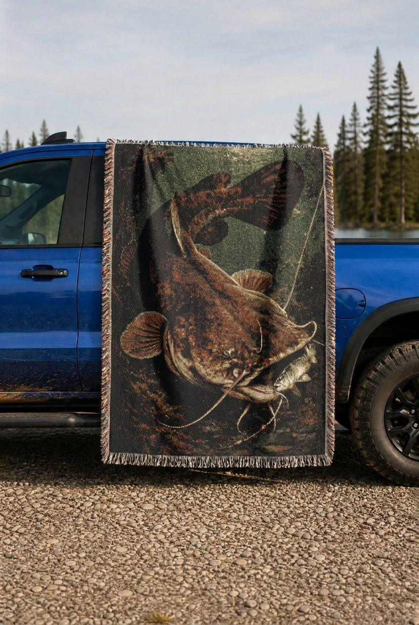 Flathead Catfish woven blanket lifestyle mockup 02