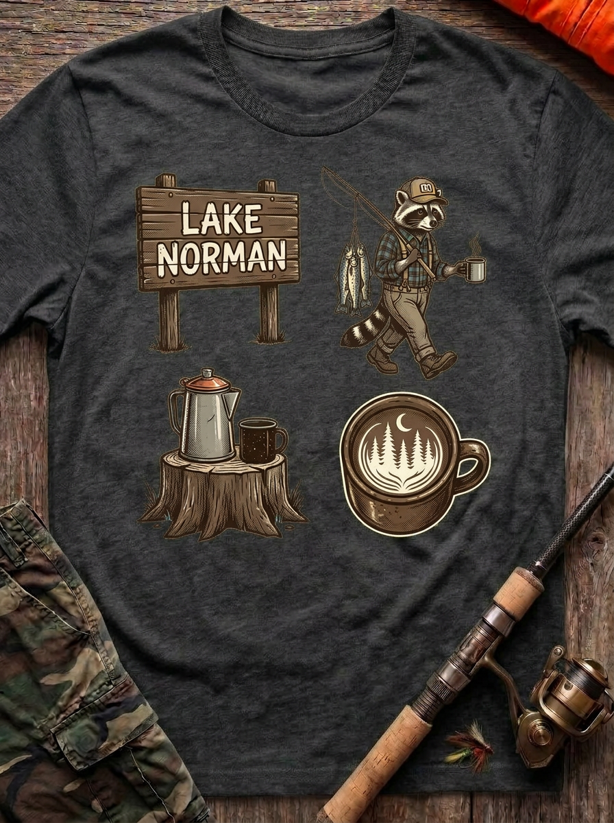 Lake Norman Raccoon Morning Fishing T-Shirt