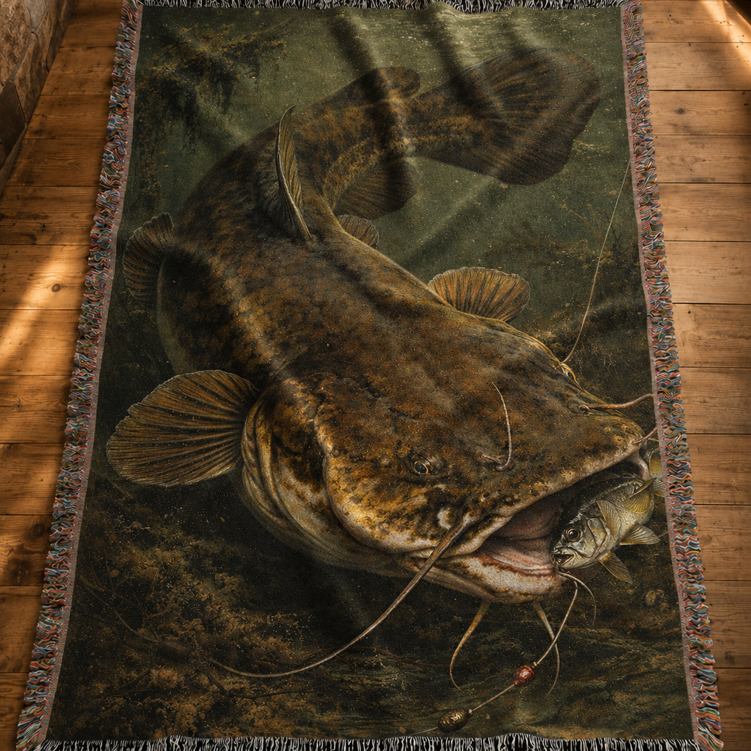 Flathead Catfish Woven Lodge Throw Blanket