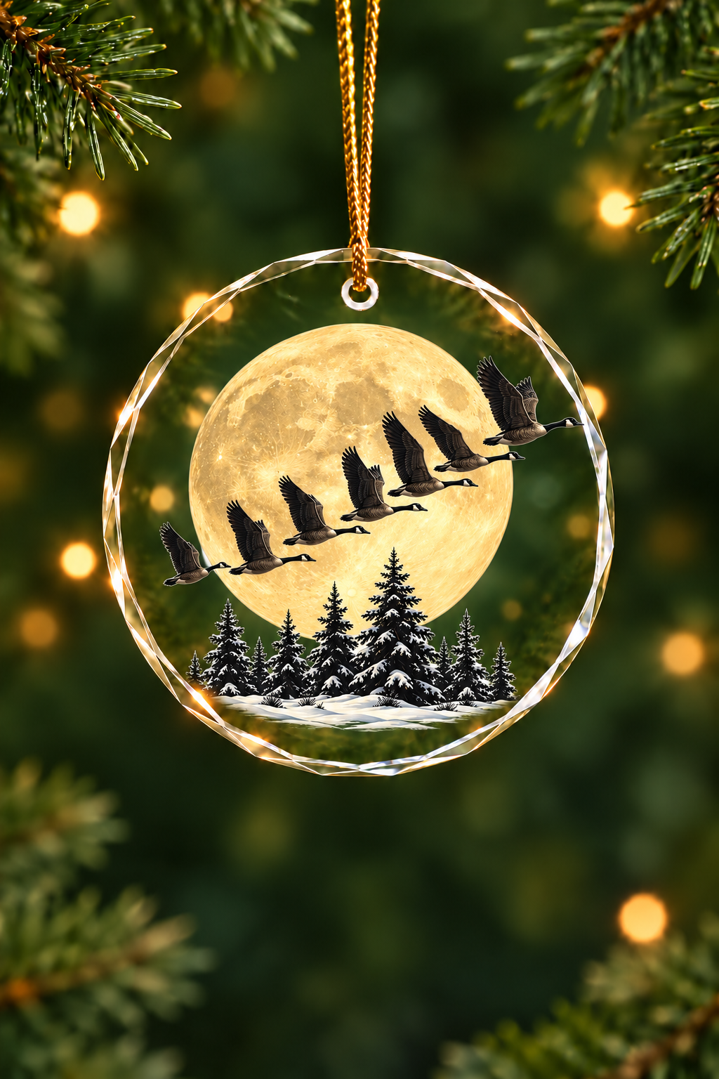 Honkers Beneath the Christmas Moon - Glass Ornament
