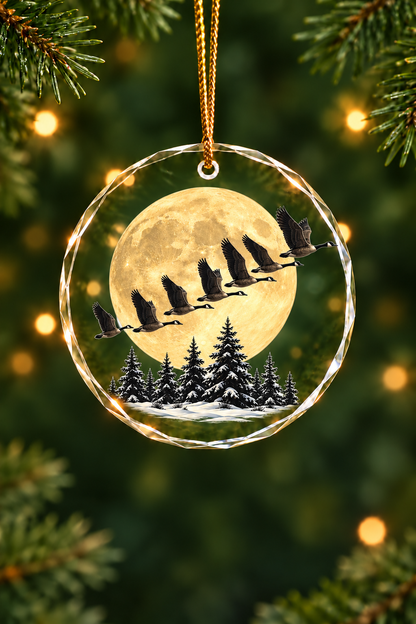 Honkers Beneath the Christmas Moon - Glass Ornament