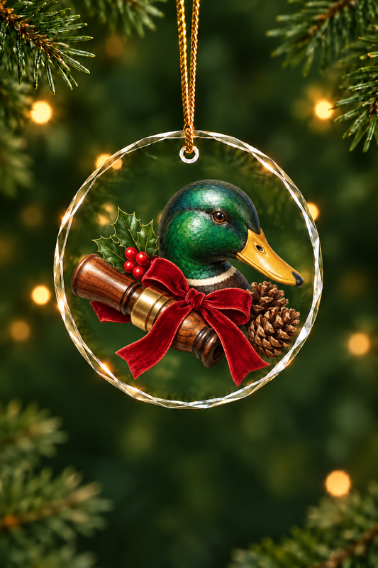 The Call Beneath the Holly - Glass Ornament