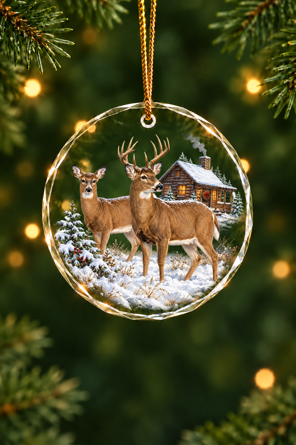 Hearth of the Whitetail Cabin - Glass Ornament