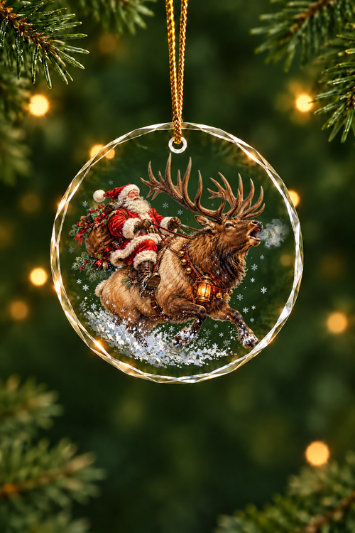 Sleigh of the Bugling Bull - Glass Ornament