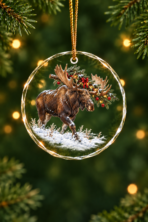 Bull Moose Brings the Tree - Glass Ornament