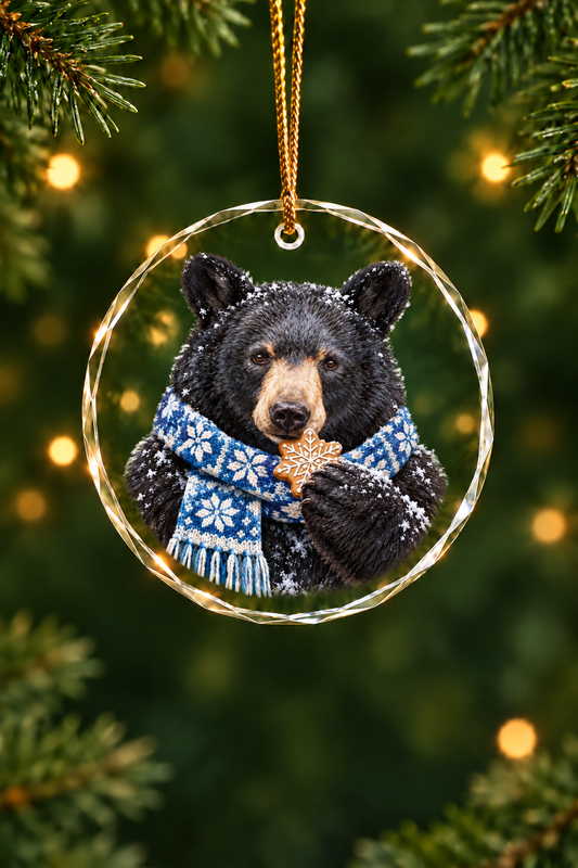 Black Bear of the Gingerbread Frost - Glass Ornament