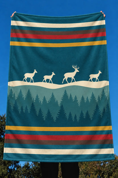 Teal Forest Whitetail Deer Fleece Throw