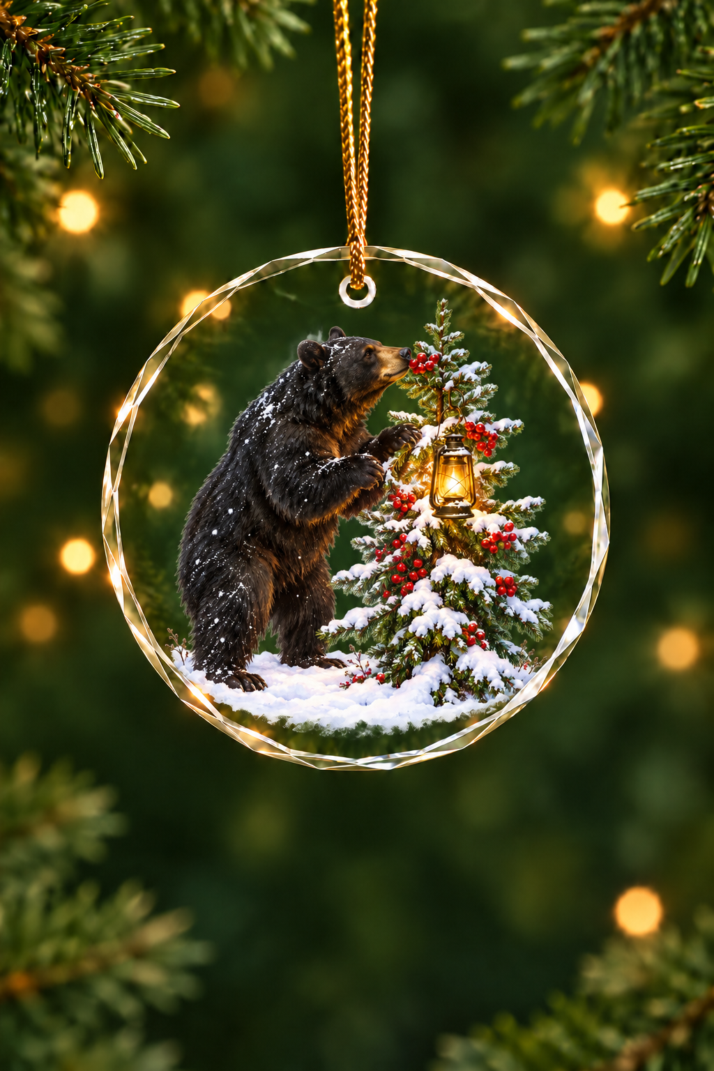 Lantern of the Midnight Bear - Glass Ornament