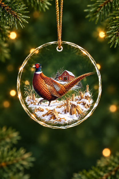 Rooster of the Red Barn Christmas - Glass Ornament
