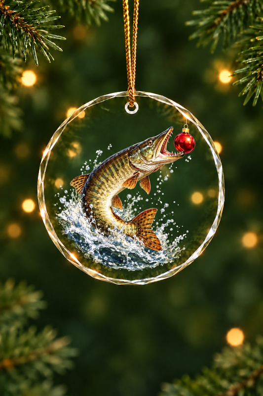 Strike of the Christmas Musky - Glass Ornament