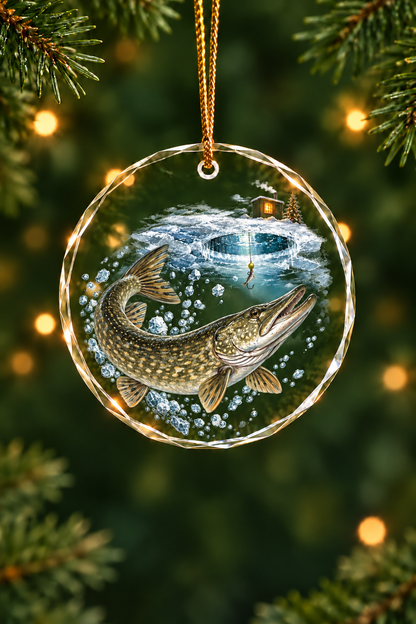 Pike Beneath the Silent Ice - Glass Ornament