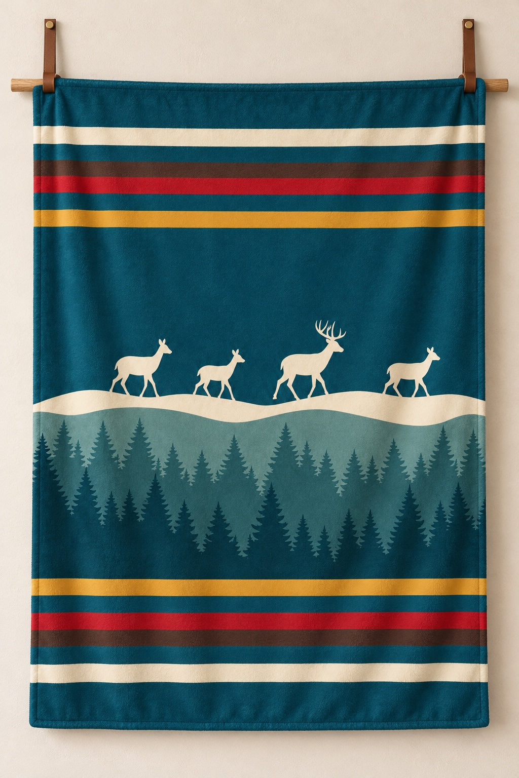 Teal Forest Whitetail Deer Fleece Throw