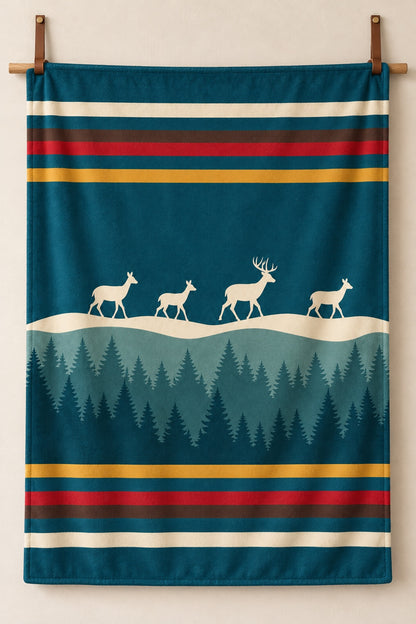 Teal Forest Whitetail Deer Fleece Throw