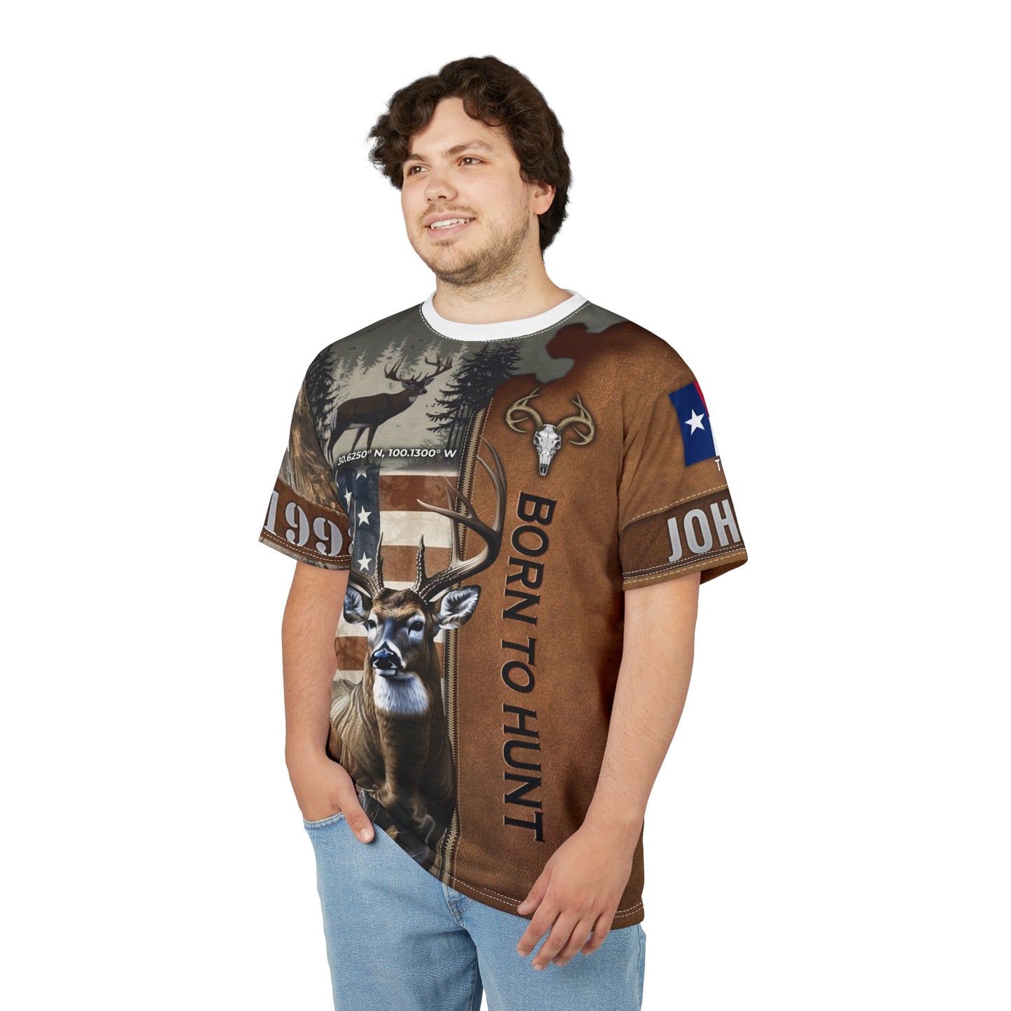 Born To Hunt Buck Flag Personalized Unisex Cut & Sew Tee