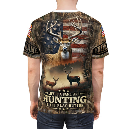 Life Is A Game Hunting Personalized Unisex Cut & Sew Tee