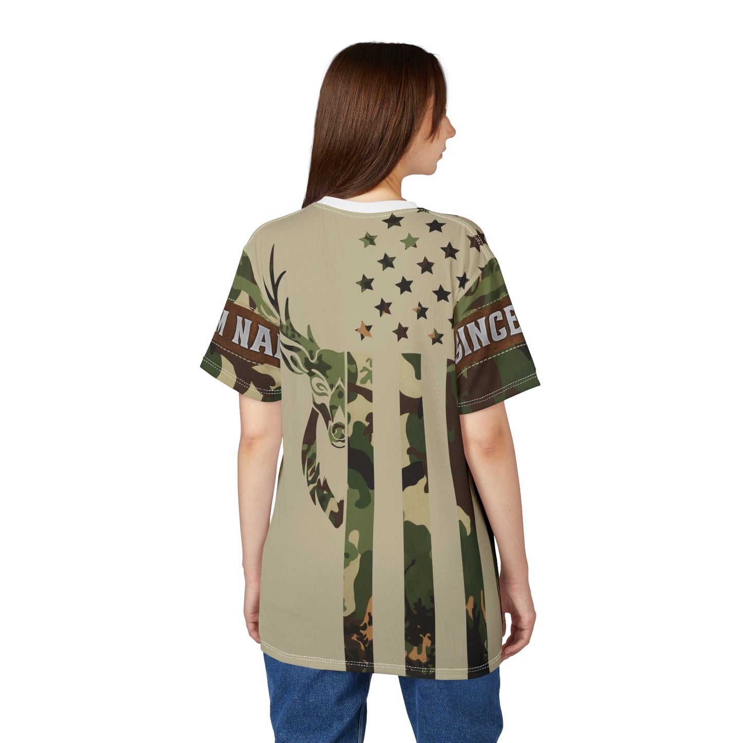 Camo Flag Buck Personalized Unisex Cut & Sew Tee