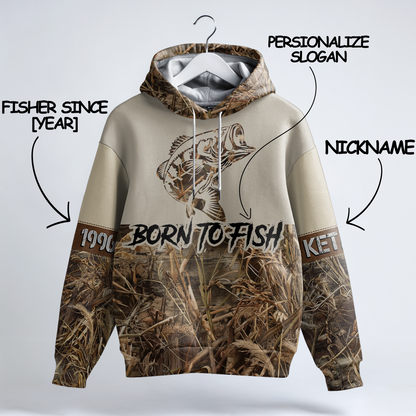Bass Angler Personalized Waterfowl Camo Hoodie