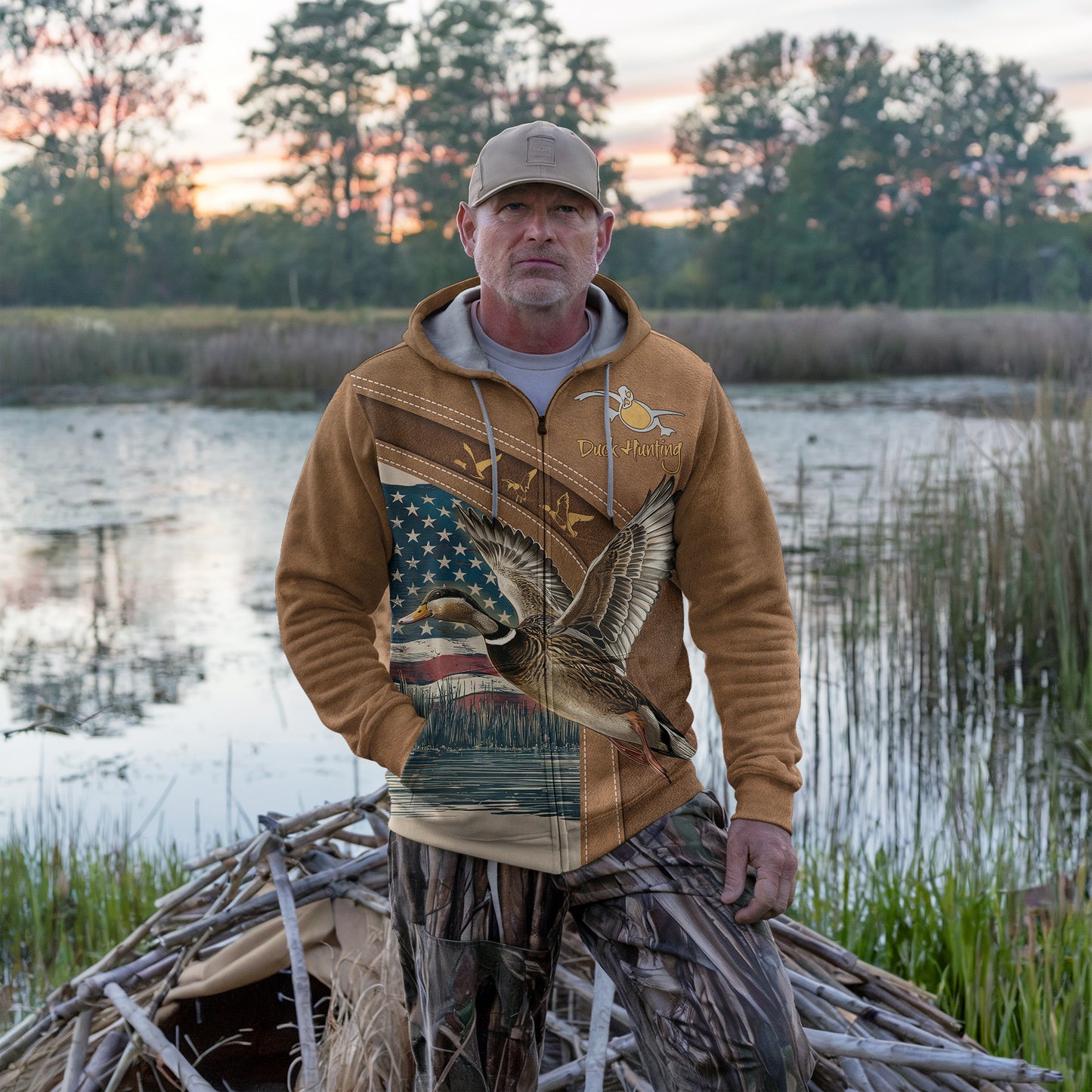 American Spirit Duck Hunting Zip Hoodie - The Deerly