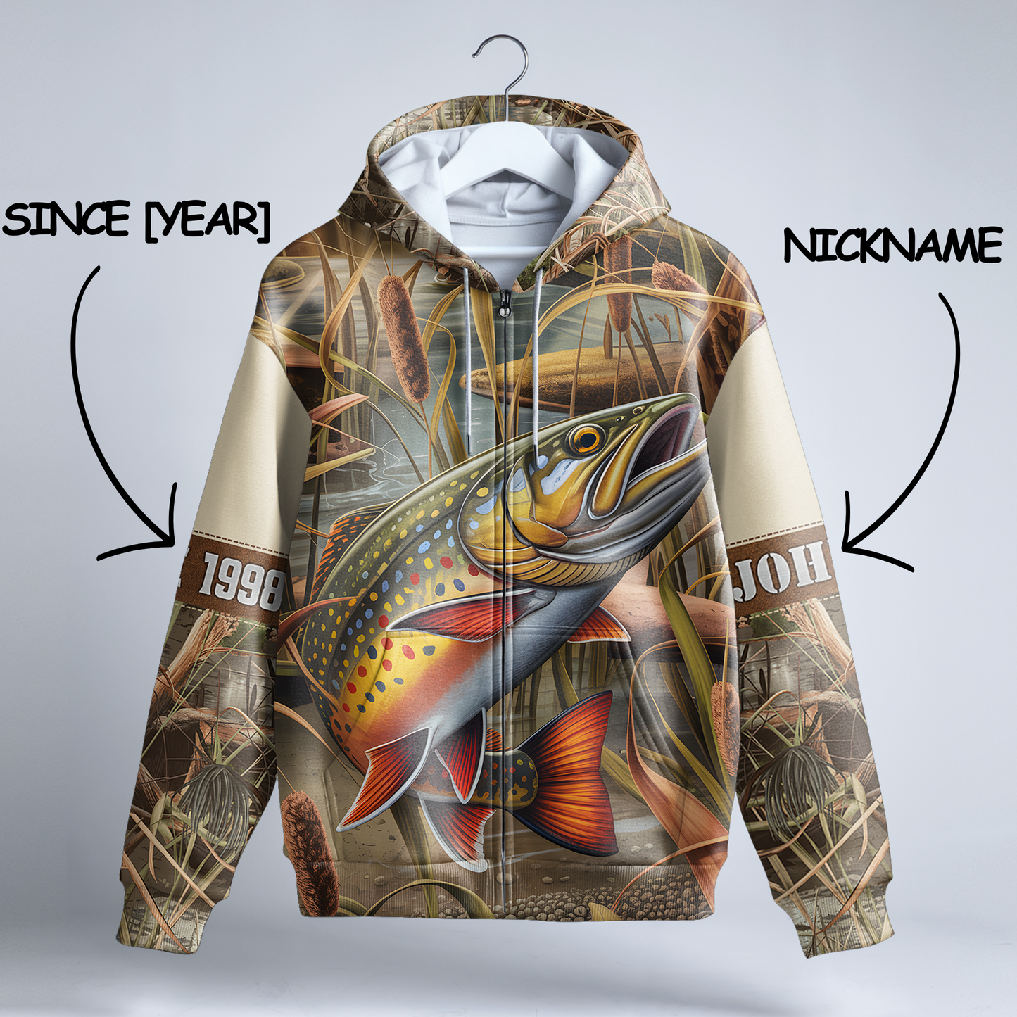 Brook Trout Wilderness Personalized Zip Hoodie