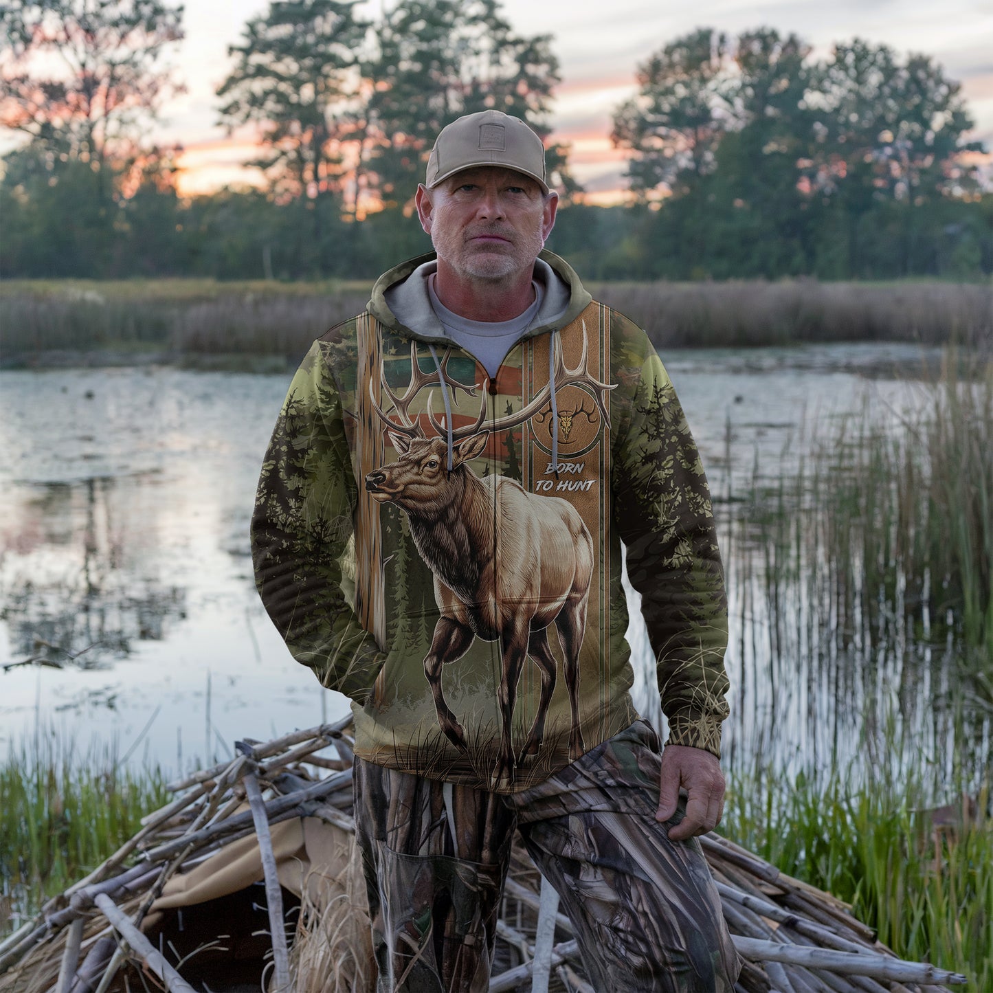 Born to Hunt Elk Zip Hoodie - Wilderness Edition - The Deerly