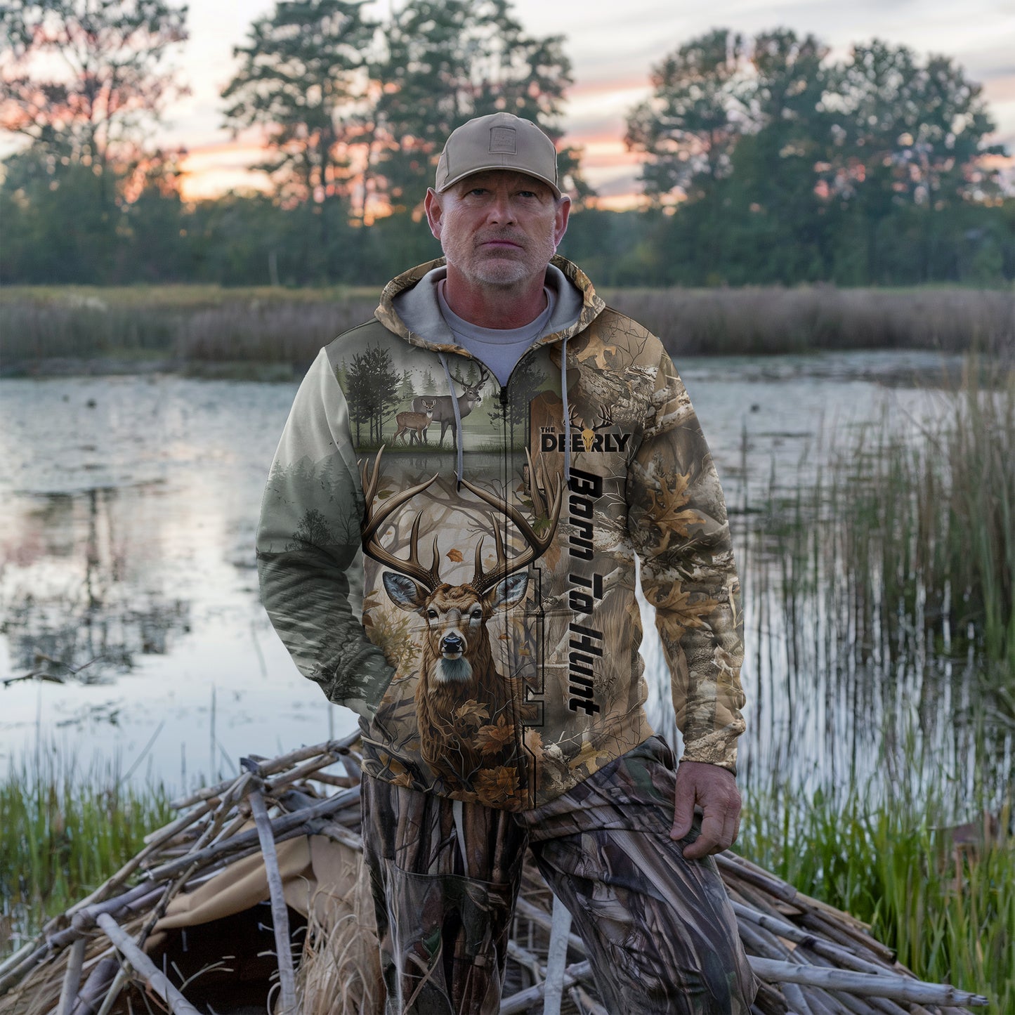 Born to Hunt Zip Hoodie - Buck Wilderness Edition - The Deerly