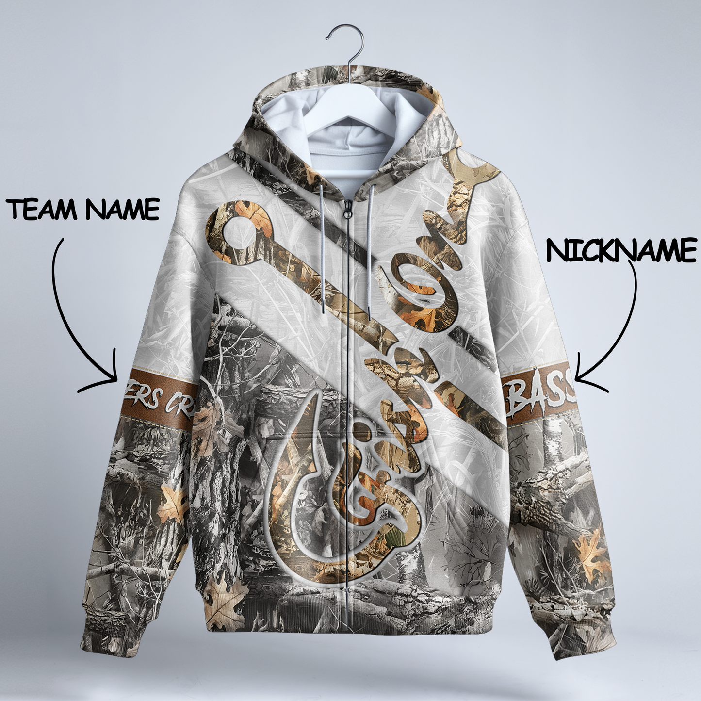Fish Hook Camo Personalized Zip Hoodie