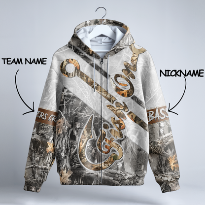 Fish Hook Camo Personalized Zip Hoodie