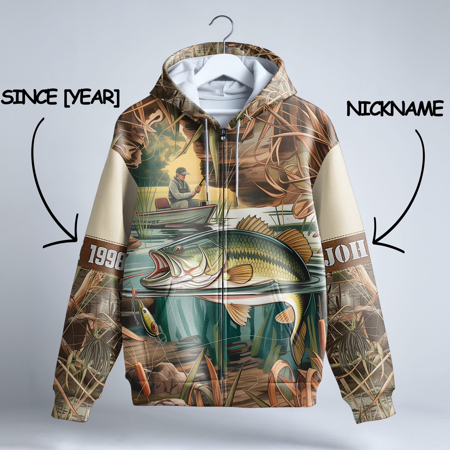 Vintage Bass Fishing Personalized Zip Hoodie