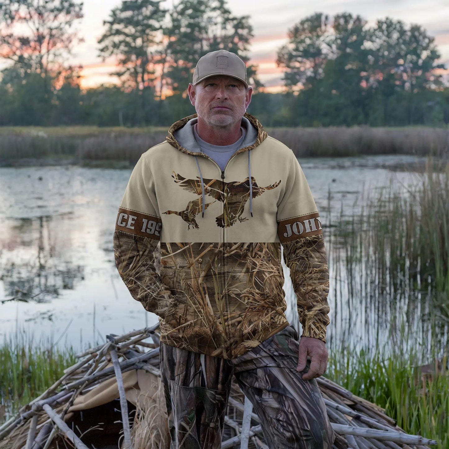 Personalized Duck Hunting Camo Zip Hoodie - Custom Outdoor Wear - The Deerly