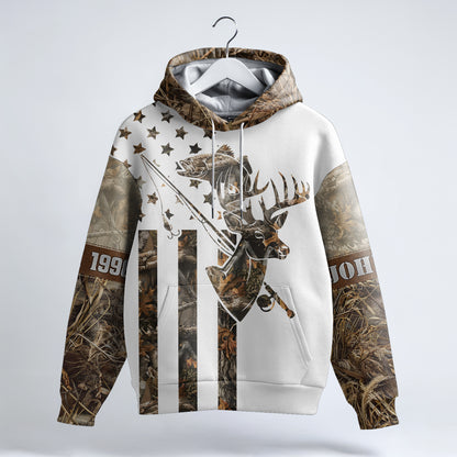 Deer Hunting & Bass Fishing Hoodie - Personalized Camo Design