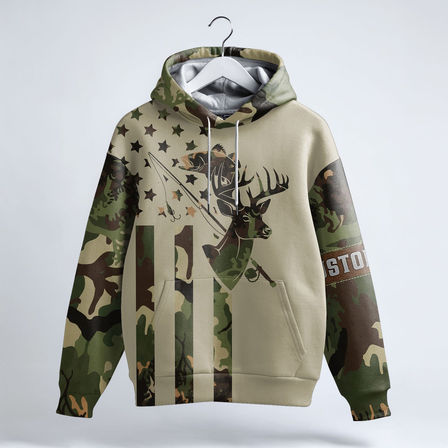 Personalized Camo Hunting Hoodie – Deer & Bass Edition