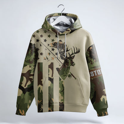 Personalized Camo Hunting Hoodie – Deer & Bass Edition