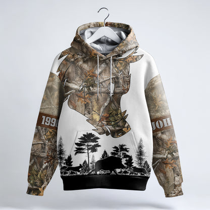 Personalized Boar Hunting Hoodie | Camo & Wild Hog Silhouette Design