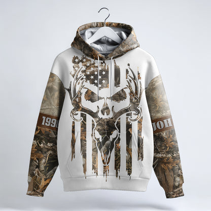 Born to Hunt Deer Skull Camo Hoodie - US Flag Outdoor Gear