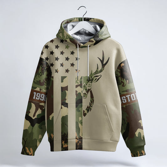 Personalized Camo Deer Hunting Hoodie – Your Hunt, Your Year