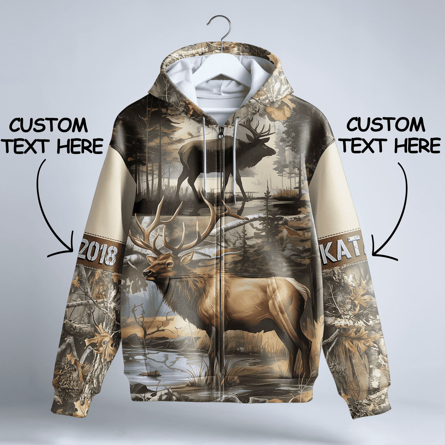 Whitetail Elk Wilderness Personalized Zip Hoodie