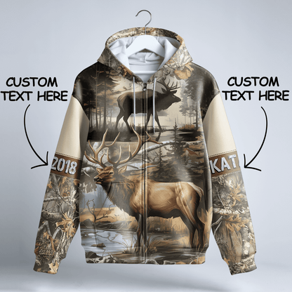 Whitetail Elk Wilderness Personalized Zip Hoodie