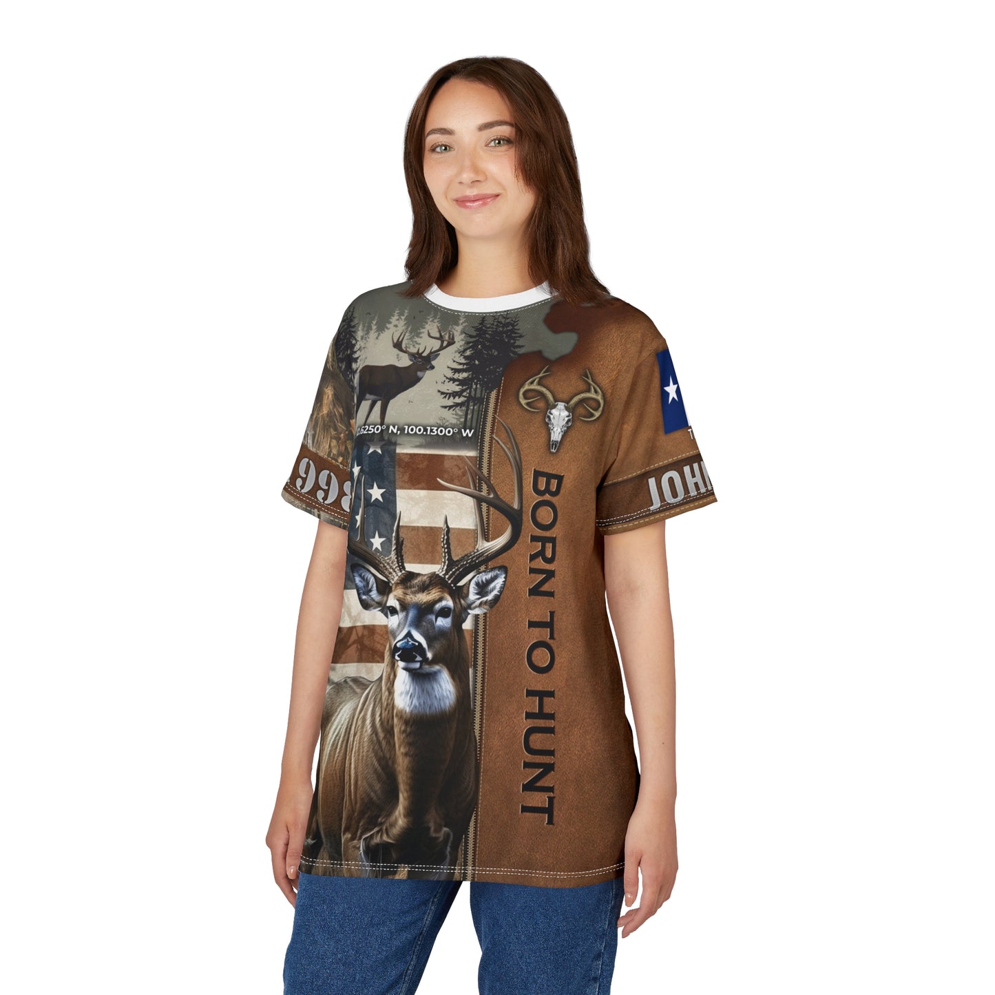Born To Hunt Buck Flag Personalized Unisex Cut & Sew Tee