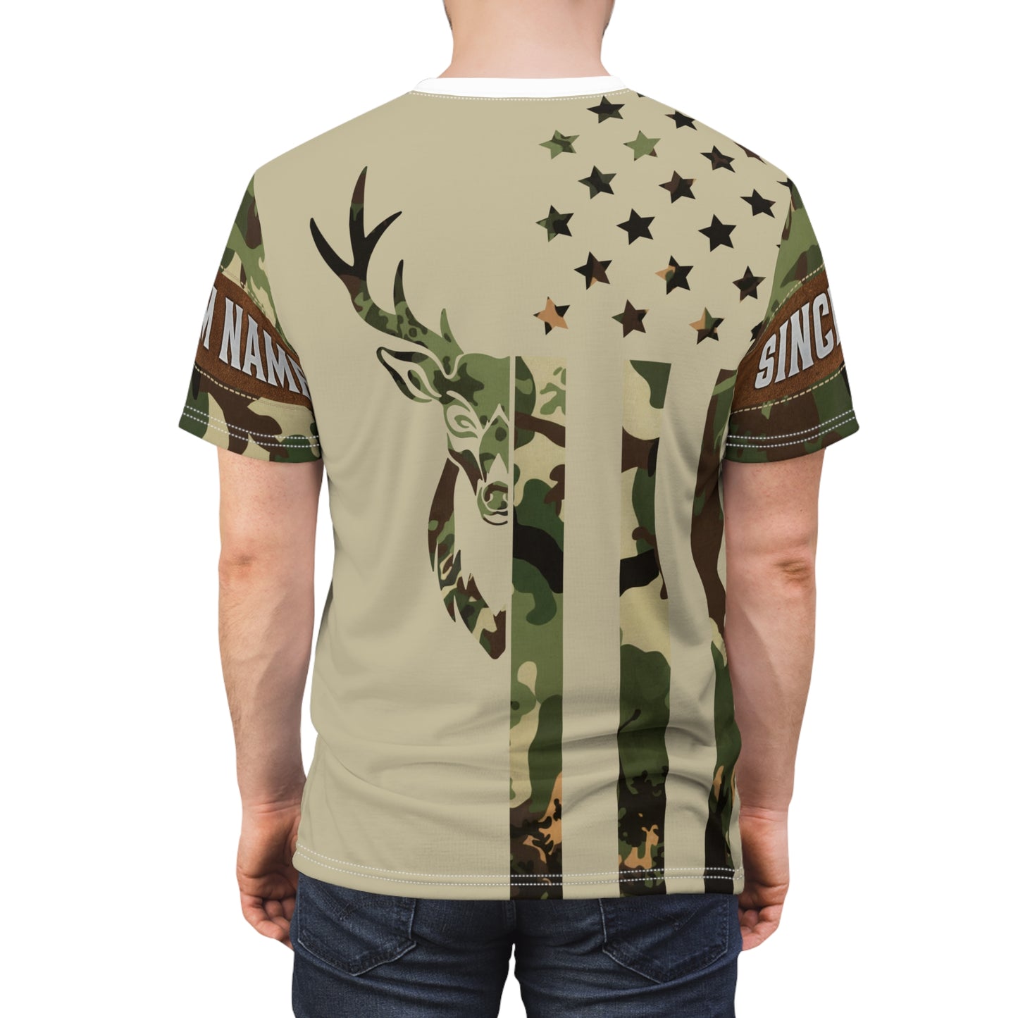 Camo Flag Buck Personalized Unisex Cut & Sew Tee