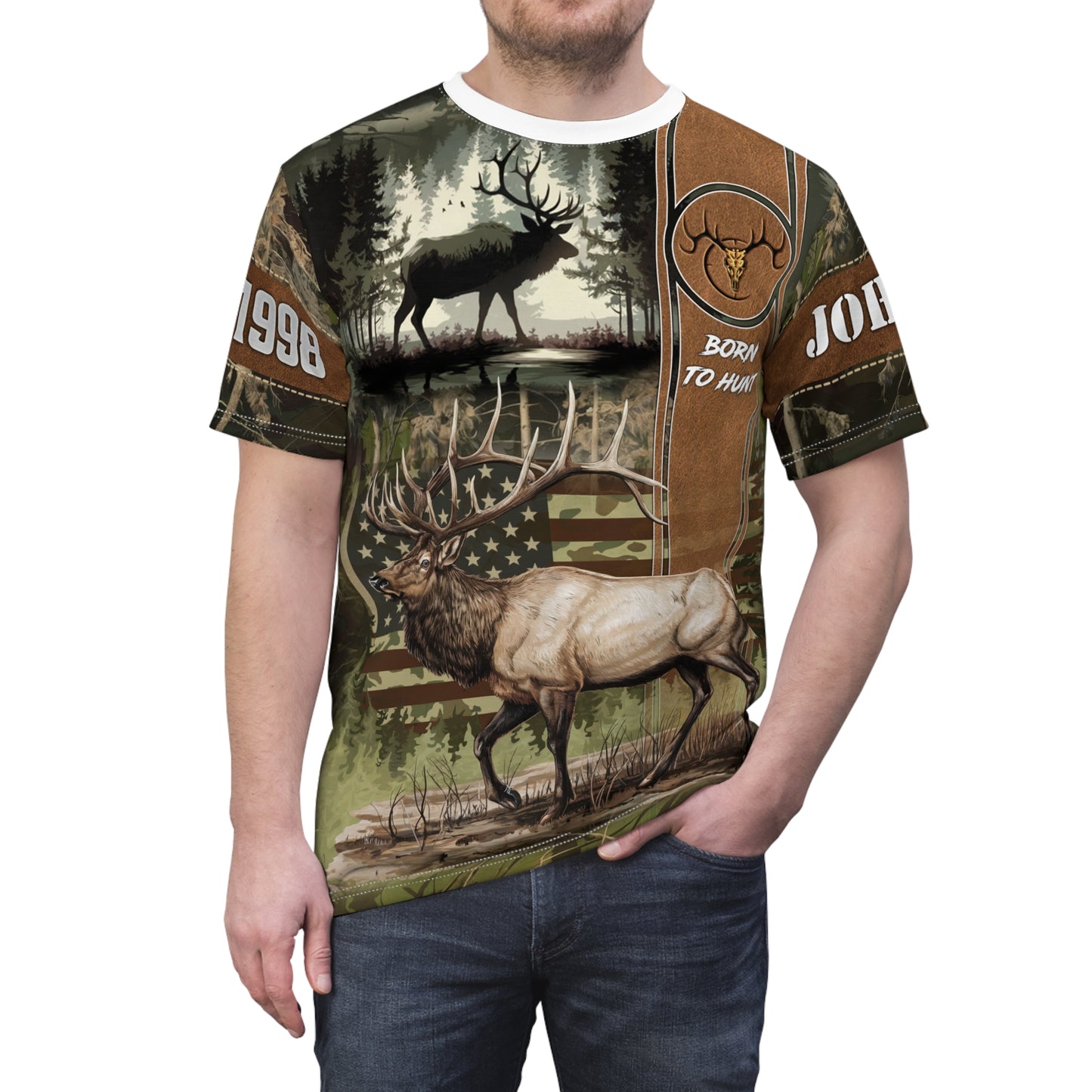 Elk Hunter Heritage Personalized Unisex Cut & Sew Tee
