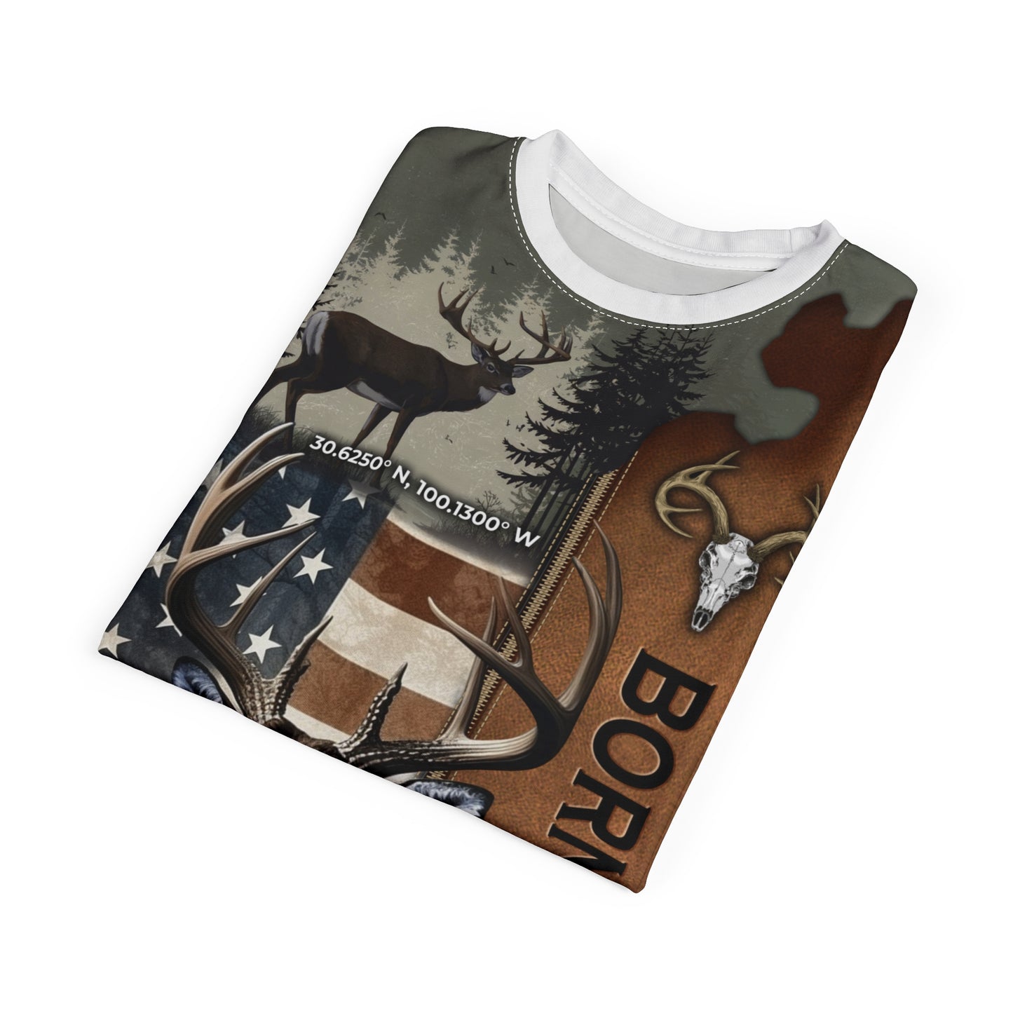 Born To Hunt Buck Flag Personalized Unisex Cut & Sew Tee