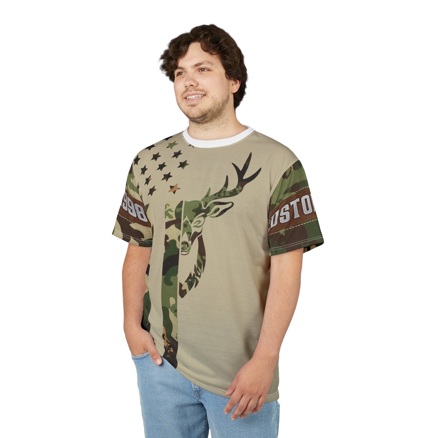 Camo Flag Buck Personalized Unisex Cut & Sew Tee