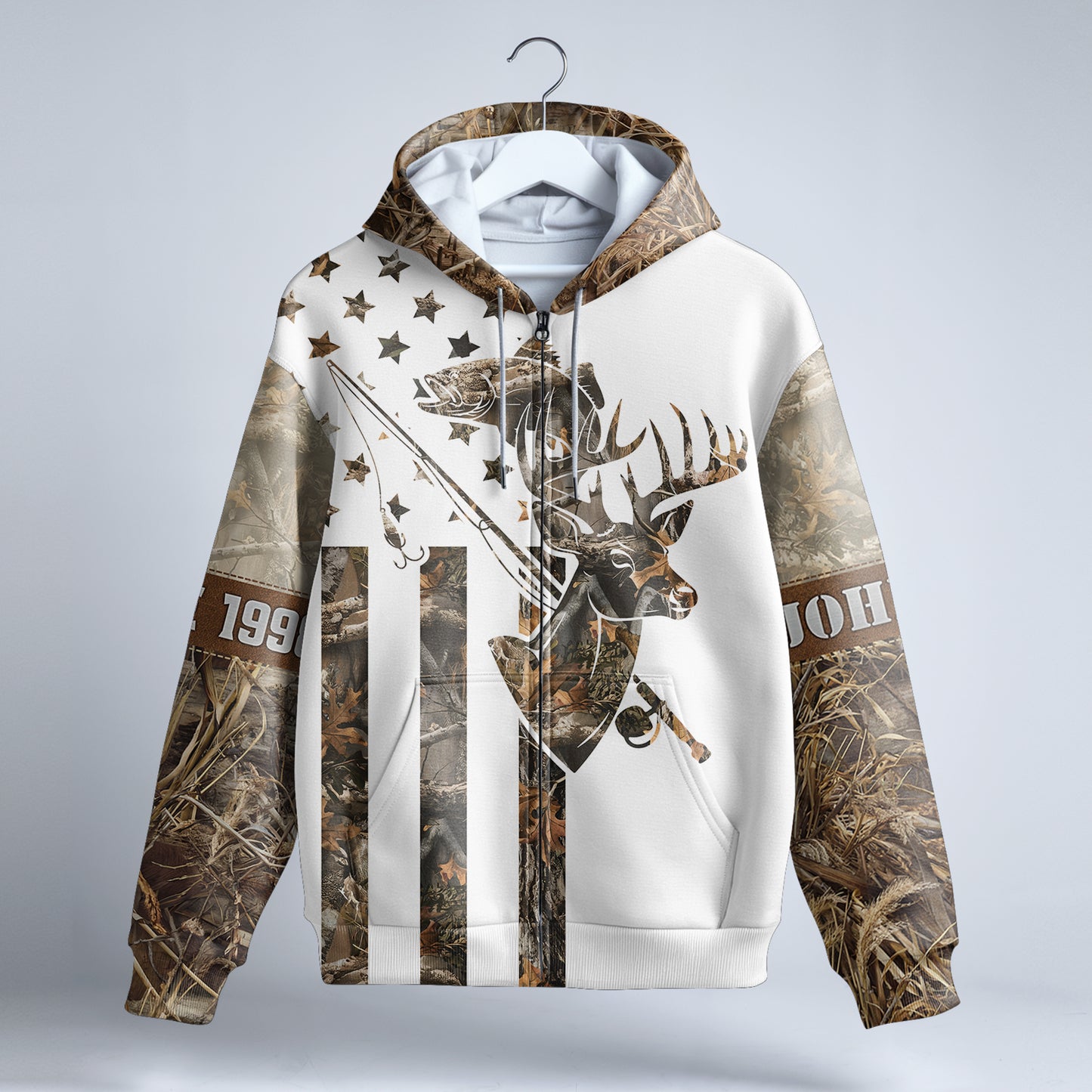 Deer & Bass Custom Camo Zip Hoodie – Built for the Outdoors