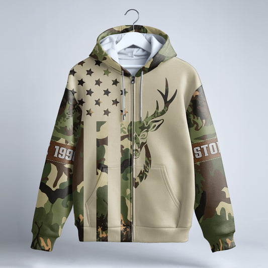 Personalized Camo Deer Hunting Zip Hoodie – Built for the Wild