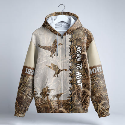 Personalized Waterfowl Hunting Camo Zip Hoodie - Born to Hunt